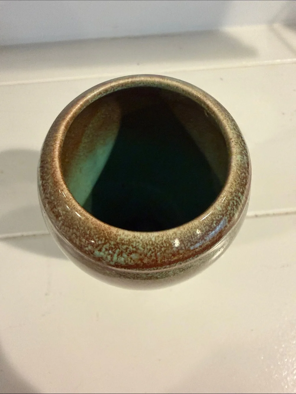 Small Glazed Pottery Vase in Green and Brown